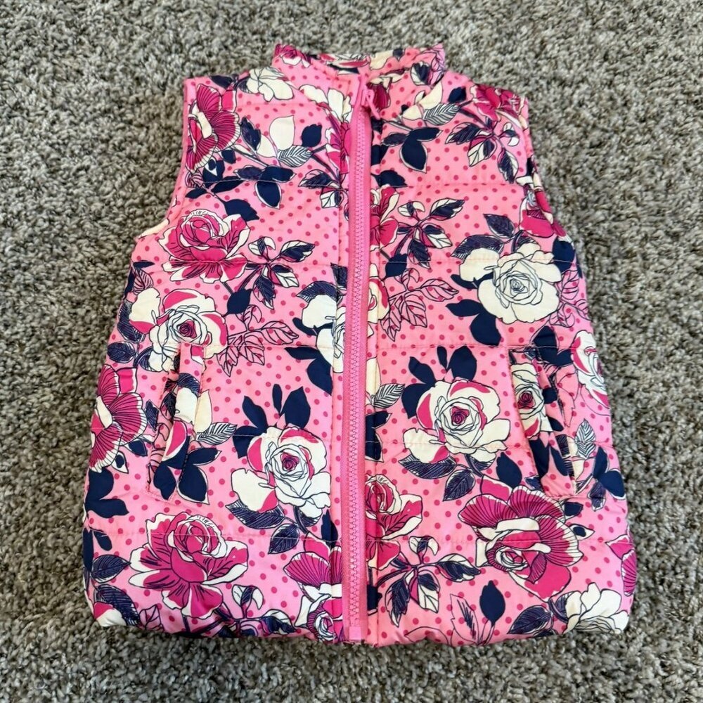 Crown & Ivy Sleeveless Zip Front Floral/Polka Dot Puffer Vest Girl's Size 4T